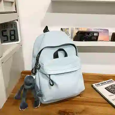 單倉 简约休闲设计感初高中学生旅行百搭大容量轻便书包 尼龙 背包双肩包 男女同款情侣款 白色/灰色/蓝色/卡其色/黑色