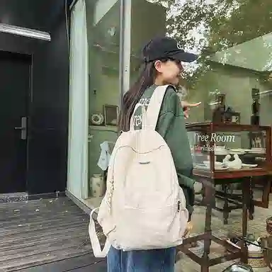 單倉 简约时尚简约设计轻便耐磨学院风背包大容量通勤百搭书包 尼龙 双肩包 常规 男女同款情侣款 米白色/卡其色/绿色/黑色