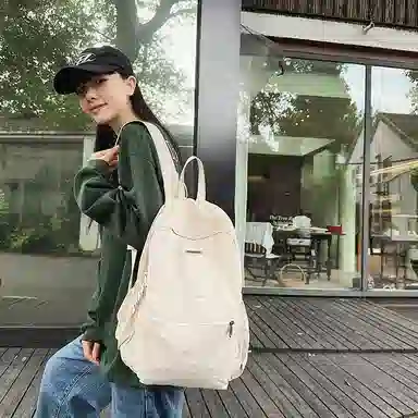 單倉 简约时尚简约设计轻便耐磨学院风背包大容量通勤百搭书包 尼龙 双肩包 常规 男女同款情侣款 米白色/卡其色/绿色/黑色