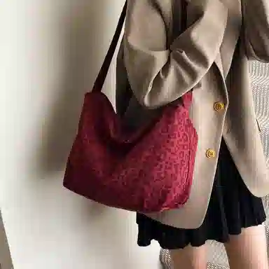 單倉 高颜值豹纹时尚通勤百搭学院风小众个性设计腋下包 帆布 单肩包 常规 女款 棕色/红色/紫色