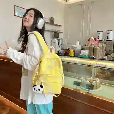 單倉 高颜值小众可爱书包初高中大学生日常出行旅游便携 复合布 小背包双肩包 常规 女款 白色/黑色/粉红色/黄色