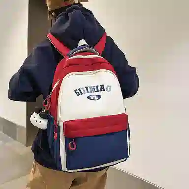 單倉 学院风通勤百搭背包初高中学生大容量轻便耐磨书包 尼龙 双肩包 常规 男女同款情侣款 粉色/蓝色/红蓝色/绿色/卡其色/黑色
