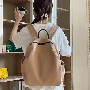 單倉 日系简约时尚设计通勤百搭学院风背包初高中学生大容量轻便耐磨书包 网格布 双肩包 常规 男女同款情侣款 白色/蓝色/卡其色/黑色