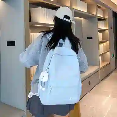 單倉 日系通勤百搭字母设计书包初高中学生大容量通勤百搭书包 尼龙 双肩包 常规 男女同款情侣款 粉色/紫色/黄色/蓝色/卡其色/黑色