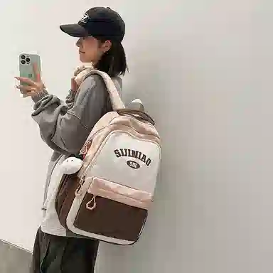 單倉 学院风通勤百搭背包初高中学生大容量轻便耐磨书包 尼龙 双肩包 常规 男女同款情侣款 粉色/蓝色/红蓝色/绿色/卡其色/黑色