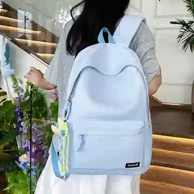 單倉 日韩系纯色简约设计轻便耐磨舒适背包初高中学生大容量通勤百搭书包 斜纹布 双肩包 常规 男女同款情侣款 黄色/绿色/蓝色/黑色