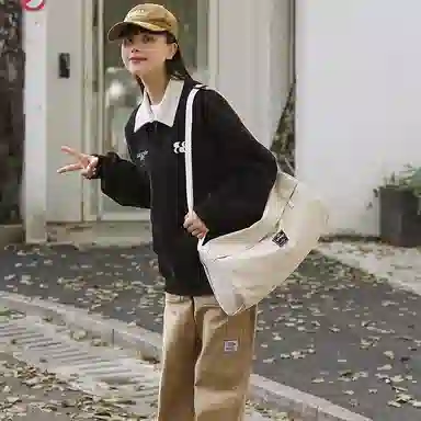 單倉 高级感简约休闲设计初高中学生通勤百搭 尼龙 手拎斜挎单肩包 男女同款情侣款 米白色/卡其色/绿色/黑色