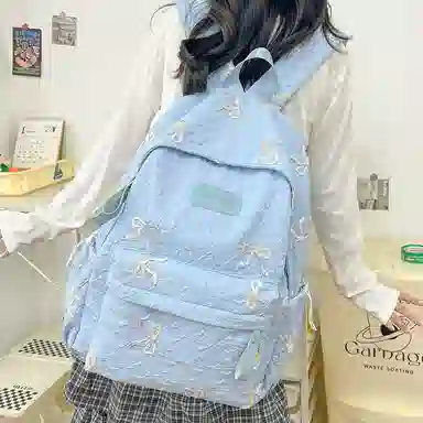 單倉 小众学院风蝴蝶结高颜值百搭旅行 复合布 双肩包 女款 多色