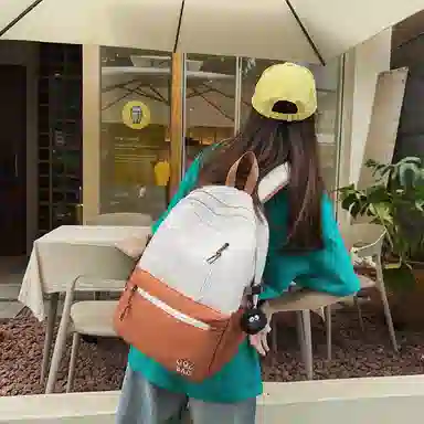 單倉 高颜值清新时尚简约字母设计通勤百搭背包初高中学生大容量轻便耐磨书包 尼龙 双肩包 常规 男女同款情侣款 棕色/蓝色/绿色/黑色