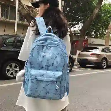 單倉 韩系高颜值扎染小众设计通勤百搭学院风背包初高中学生书包 尼龙 双肩包 常规 男女同款情侣款 白色/红色/蓝色/深蓝色