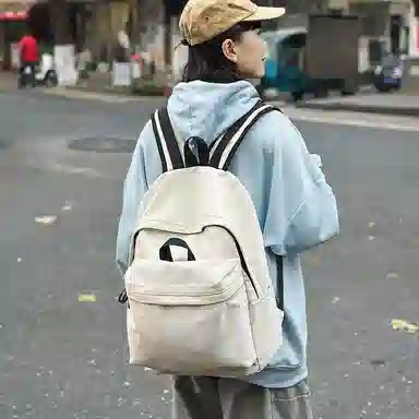 單倉 简约休闲设计感初高中学生旅行百搭大容量轻便书包 尼龙 背包双肩包 男女同款情侣款 白色/灰色/蓝色/卡其色/黑色