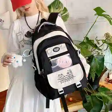單倉 可爱休闲卡通痛包校园小清新初高中学生大容量书包 尼龙布 背包双肩包 常规 女款 粉色/蓝色/黑色/绿色/黄色