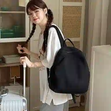 單倉 日系简约时尚设计通勤百搭学院风背包初高中学生大容量轻便耐磨书包 网格布 双肩包 常规 男女同款情侣款 白色/蓝色/卡其色/黑色