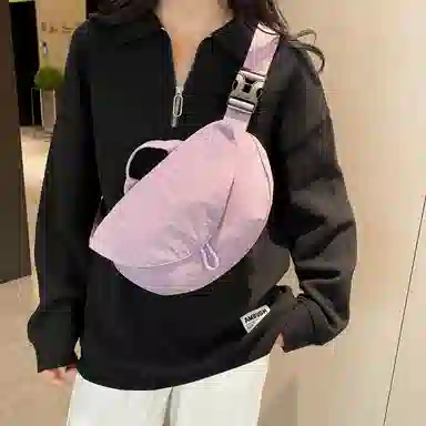 單倉 休闲简约轻便运动 尼龙布 斜挎包 男女同款情侣款 米白色/黑色/紫色/卡其色/绿色