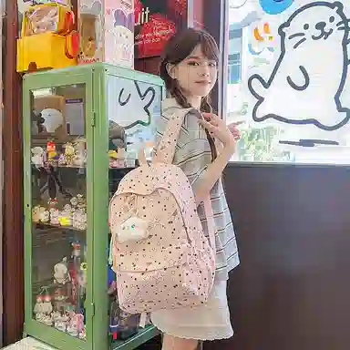 單倉 高颜值时尚星星卡通印花设计学院风通勤百搭背包初高中学生大容量轻便耐磨书包 尼龙 双肩包 常规 女款 白色/粉色/蓝色/黑色
