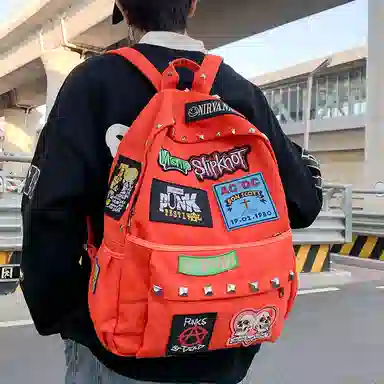 單倉 潮流小众个性通勤百搭学院风背包初高中轻便耐磨 帆布 双肩包 男女同款情侣款 多色
