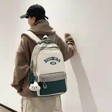 單倉 学院风通勤百搭背包初高中学生大容量轻便耐磨书包 尼龙 双肩包 常规 男女同款情侣款 粉色/蓝色/红蓝色/绿色/卡其色/黑色