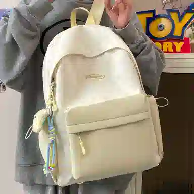 單倉 高颜值星星印花设计通勤百搭学院风背包初高中学生大容量轻便耐磨书包 尼龙布 双肩包 常规 女款 粉色/蓝色/黄色/绿色/黑色