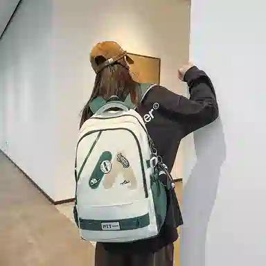 單倉 高颜值美式高街学院风初高中学生时尚潮流 尼龙 书包背包双肩包 常规 男女同款情侣款 多色
