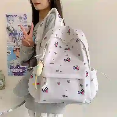 單倉 清新可爱卡通碎花设计感轻便耐磨背包初高中学生大容量通勤百搭书包 牛津布 双肩包 常规 男女同款情侣款 白色/黄色/蓝色/粉色