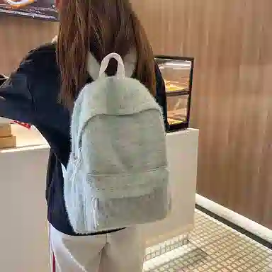 單倉 日系高颜值毛绒针织韩版通勤百搭多巴胺大容量初高中学生书包小众设计 尼龙 背包双肩包 女款 黄色/绿色/白横条/红横条