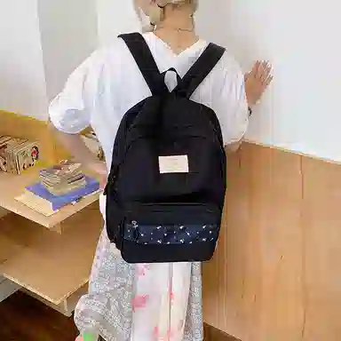 單倉 高颜值小清新印花设计通勤百搭学院风背包初高中轻便耐磨 尼龙布 双肩包 女款 白色/粉色/蓝色/绿色/黑色