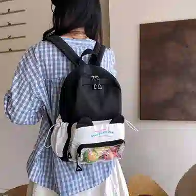 單倉 可爱韩系猫咪耳朵出游森系背包初高中学生大容量轻便耐磨书包黄色/粉色/蓝色/黑色  尼龙 双肩包痛包 常规 女款