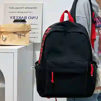 單倉 日韩系小众字母设计通勤百搭背包初高中学生大容量轻便耐磨书包 尼龙 双肩包 常规 男女同款情侣款 粉色/蓝色/绿色/卡其色/黑色