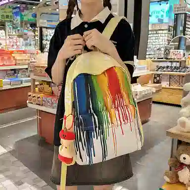 單倉 扎染个性涂鸦小众抽象设计学生通勤百搭背包潮流初高中学生大容量轻便耐磨书包 尼龙 双肩包 常规 女款 黄色/蓝色/绿色/黑色