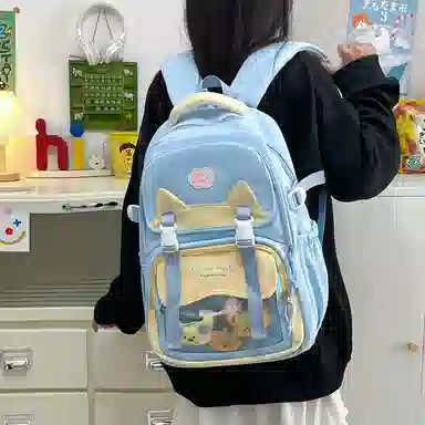 單倉 时尚潮流可爱甜美高级舒适轻便耐磨学院风背包初高中学生大容量通勤百搭书包 斜纹布 双肩包 常规 女款 粉色/紫色/蓝色/绿色/黑色