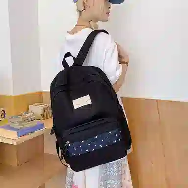單倉 高颜值小清新印花设计通勤百搭学院风背包初高中轻便耐磨 尼龙布 双肩包 女款 白色/粉色/蓝色/绿色/黑色