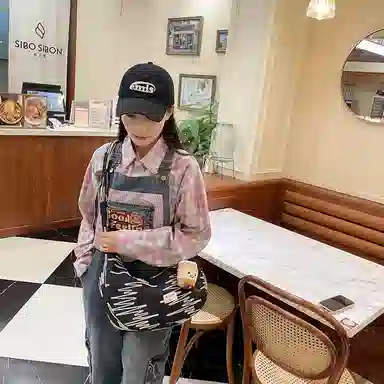 單倉 韩版高颜值初高中学生大容量斜挎包时尚设计百搭手提包帆布包 帆布 手拎单肩包 女款 白色/粉色/黄色/黑色