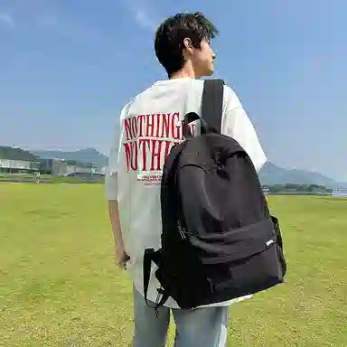 單倉 高颜值字母简约设计学院风通勤百搭背包初高中学生大容量轻便耐磨背包 尼龙 双肩包 常规 男女同款情侣款 白色/卡其色/灰色/黑色