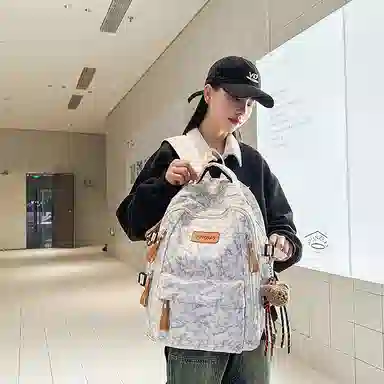 單倉 潮流扎染时尚通勤背包百搭轻便初高中学生大容量书包 尼龙 双肩包 常规 男女同款情侣款 白色/红色/绿色/黑色