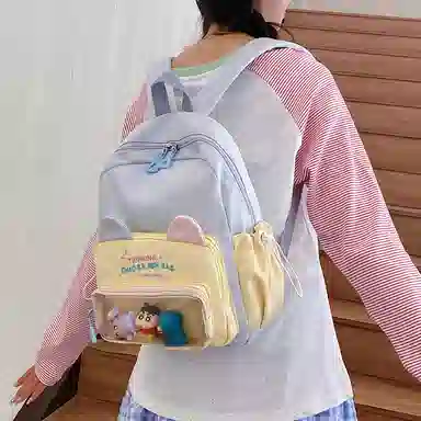 單倉 可爱韩系猫咪耳朵出游森系背包初高中学生大容量轻便耐磨书包黄色/粉色/蓝色/黑色  尼龙 双肩包痛包 常规 女款