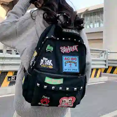 單倉 潮流小众个性通勤百搭学院风背包初高中轻便耐磨 帆布 双肩包 男女同款情侣款 多色