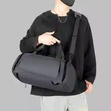 單倉 多功能短途袋运动健身收纳休闲轻便耐磨 防水皮膜 旅行包 男女同款情侣款 灰色/黑色