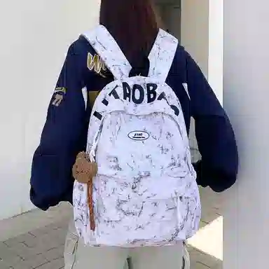 單倉 扎染字母简约设计通勤百搭学院风背包初高中学生大容量轻便耐磨书包 尼龙布 双肩包 常规 男女同款情侣款 白色/红色/绿色/黑色