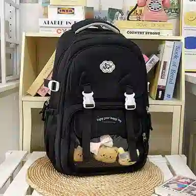 單倉 时尚潮流可爱甜美高级舒适轻便耐磨学院风背包初高中学生大容量通勤百搭书包 斜纹布 双肩包 常规 女款 粉色/紫色/蓝色/绿色/黑色