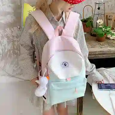 單倉 马卡龙轻便简约撞色日系初高中学生书包小众设计休闲旅行大容量背包 尼龙布 双肩包 男女同款情侣款 粉红色/黄色/蓝色/绿色