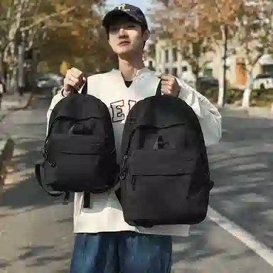 單倉 简约休闲设计感初高中学生旅行百搭大容量轻便书包 尼龙 背包双肩包 男女同款情侣款 白色/灰色/蓝色/卡其色/黑色