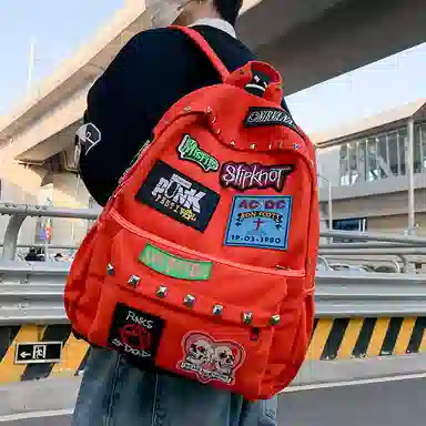 單倉 潮流小众个性通勤百搭学院风背包初高中轻便耐磨 帆布 双肩包 男女同款情侣款 多色
