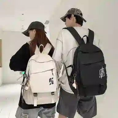 單倉 韩系高颜值卡通设计通勤百搭学院风背包初高中学生大容量轻便耐磨书包 尼龙 双肩包 常规 男女同款情侣款 白色/红色/灰色/黑色