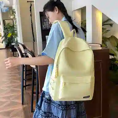 單倉 日韩系纯色简约设计轻便耐磨舒适背包初高中学生大容量通勤百搭书包 斜纹布 双肩包 常规 男女同款情侣款 黄色/绿色/蓝色/黑色