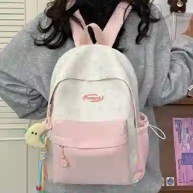 單倉 高颜值星星印花设计通勤百搭学院风背包初高中学生大容量轻便耐磨书包 尼龙布 双肩包 常规 女款 粉色/蓝色/黄色/绿色/黑色
