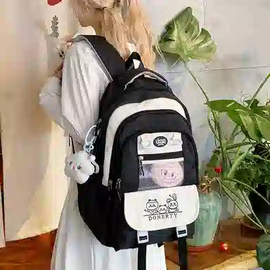 單倉 可爱休闲卡通痛包校园小清新初高中学生大容量书包 尼龙布 背包双肩包 常规 女款 粉色/蓝色/黑色/绿色/黄色
