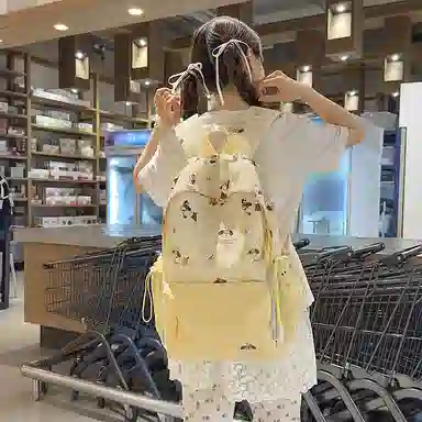 單倉 高颜值印花设计学院风轻便耐磨书包初高中学生大容量通勤百搭背包 尼龙 双肩包 常规 男女同款情侣款 黑色/粉色/蓝色/绿色/黄色