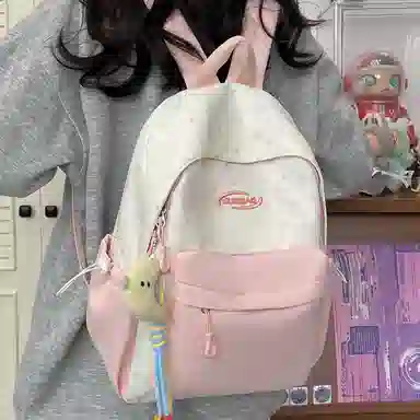 單倉 高颜值星星印花设计通勤百搭学院风背包初高中学生大容量轻便耐磨书包 尼龙布 双肩包 常规 女款 粉色/蓝色/黄色/绿色/黑色