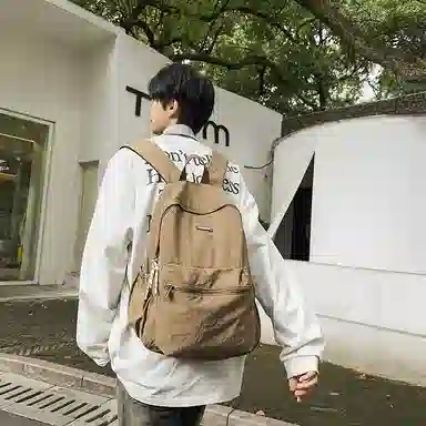 單倉 简约时尚简约设计轻便耐磨学院风背包大容量通勤百搭书包 尼龙 双肩包 常规 男女同款情侣款 米白色/卡其色/绿色/黑色