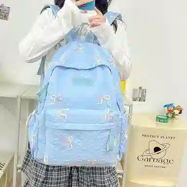單倉 小众学院风蝴蝶结高颜值百搭旅行 复合布 双肩包 女款 多色